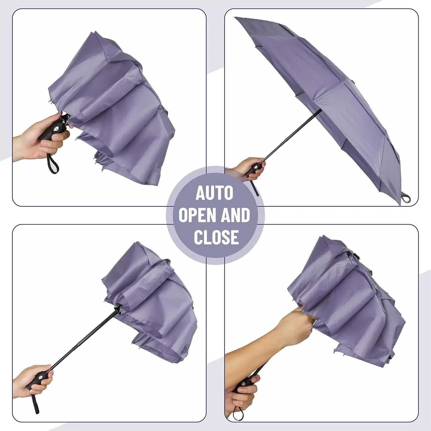 Windproof Travel Umbrella Purple Automatic Umbrellas For Rain Compact Folding Portable Storm Resistant Outdoor ProtectionC250317