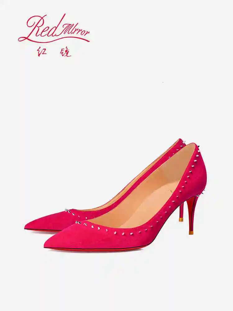 Women's elegant high heel shoes Red Shiny Bottom Heels For Women 2024 Naked color Rivet Pumps Sexy Pointed Toe women 44