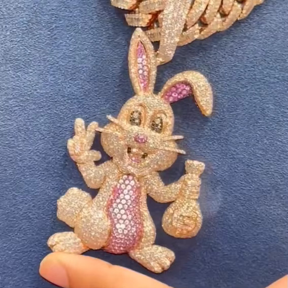 Iced Out VVS Moissanite Rabbit Pendant S925 Hiphop Personalized Bling Custom Moissanite Pendant