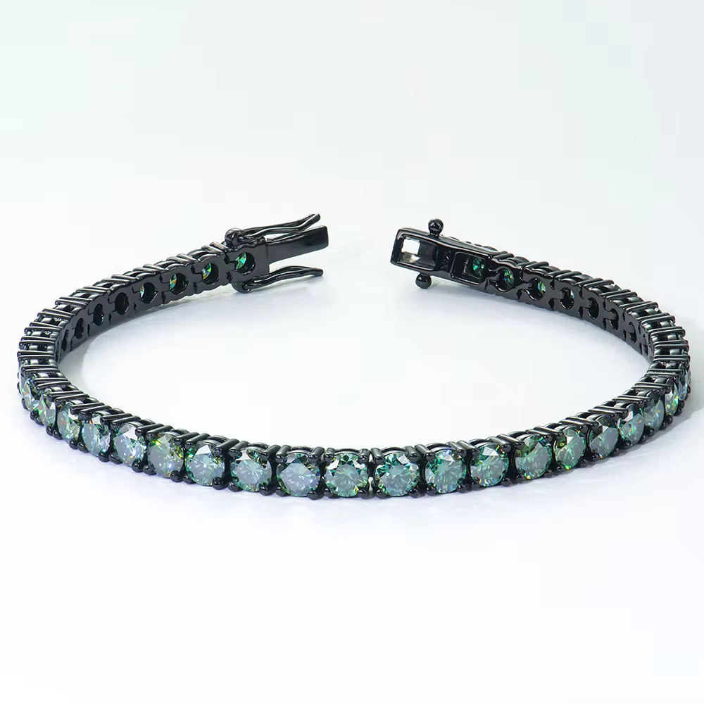 Moissanite Vivid Green Tennis Bracelet Black Gold Plated 925 Sterling Silver Factory Store Wholesale Pass Diamond Test Vvs D