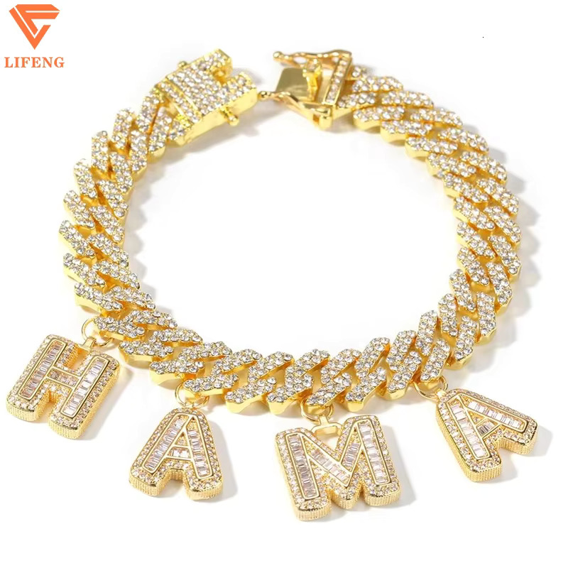 Custom Baguette Letter 12mm Cuban Link Chain Bracelet Personalize Initial Name 925 Silver VVS Chain Moissanite Hip Hop Jewelry