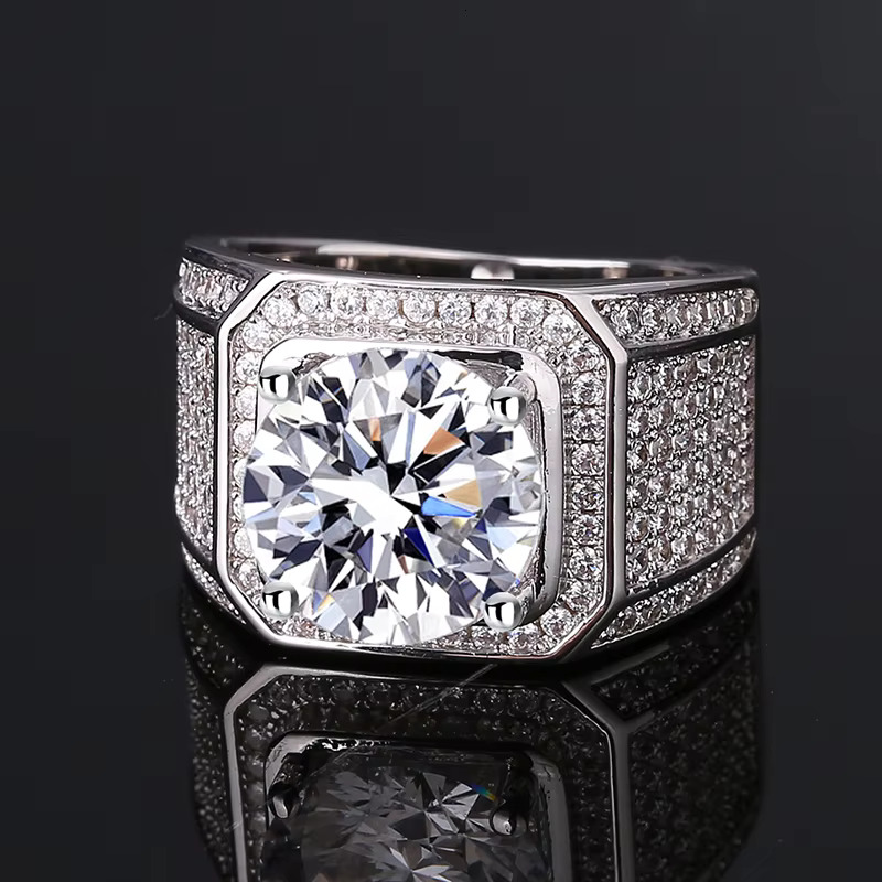 Full Moissanite Diamond Mens Ring Engagement Wedding Rings Jewelry 925 Sterling Silver Hip Hop 1/2/3/5/10 Ct Hiphop Geometric