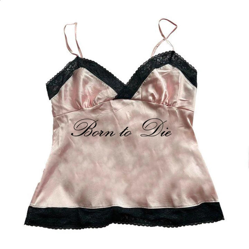 Womens Sleeveless Camisole Y2K Sexy Lace Streetwear Hip Hop Punk Rock vintage Emo Girls Chic Letter Print Gothic Slim baby Tops 250317