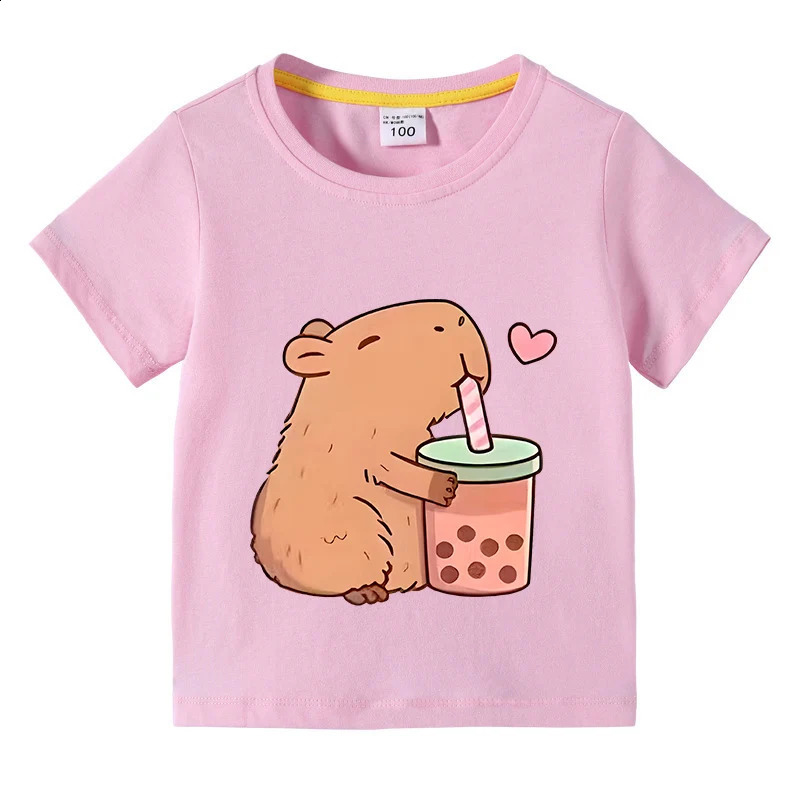 Capybara Kids Basic T-shirt 3 to 10 Years Children Casual Clothes Boys Girls Round Neck Tops Kids Capibara Birthday Gifts 250317