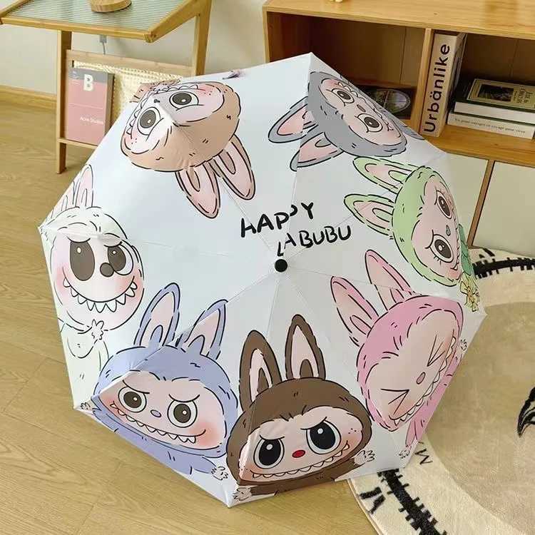 5 Styles Labubu Monster Anime Accessory Automatic Sunshade Umbrella Sunscreen Anti-Ultraviolet Folding Umbrella Rain UmbrellaC250317