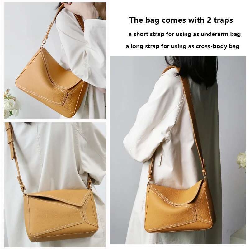 2023 New Women Soft Cowhide Real Leather Flap Underarm Shoulder Bag Lady Fashion Geometry Design Crossbody Messenger Handbag