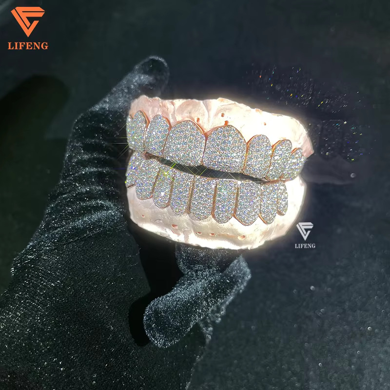 Rose Gold Plated Teeth Grillz Sterling Silver 925 Fashion Jewelry Hip Hop Grillz for Teeth Moissanite Diamond Grillz 10 on 10