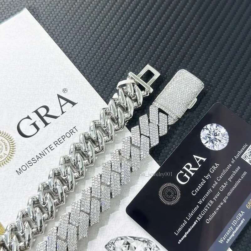 cuban k necklace 3 row moissanite 20MM W gold chains for men prong chocker s personalize iced out chain hip hop designer jewelry gift