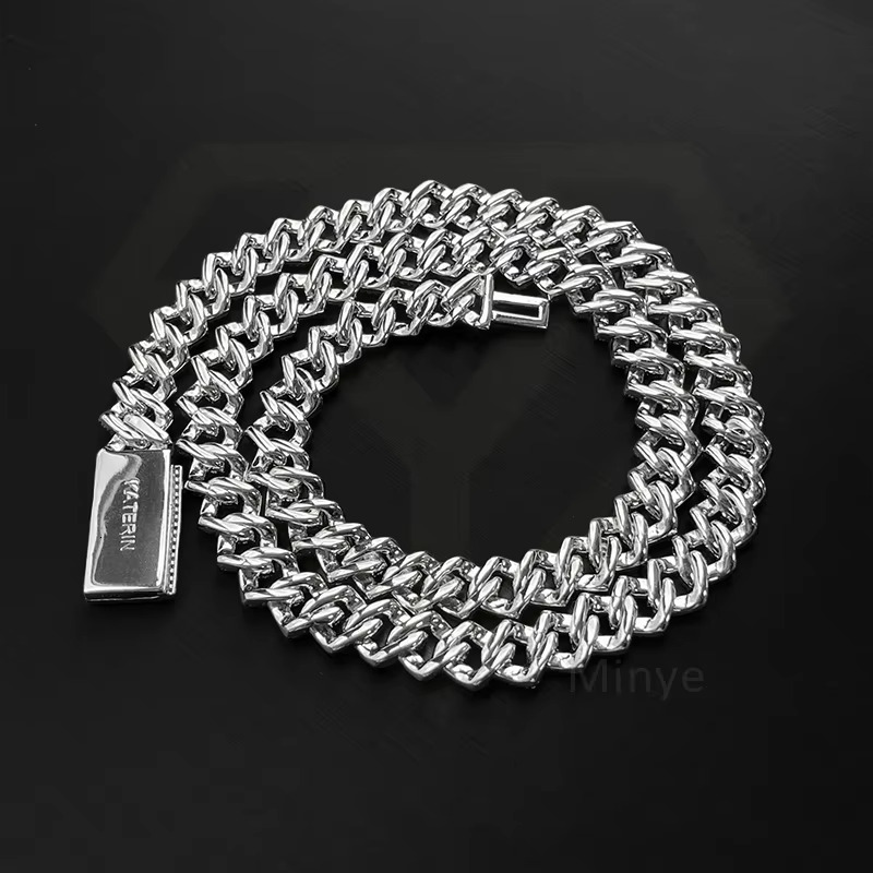 S925 Sterling Silver 18K White Gold Plating Moissanite Cuban Chain Necklace 10mm 2rows 20 Inch Moissanite Cuban Link Chain