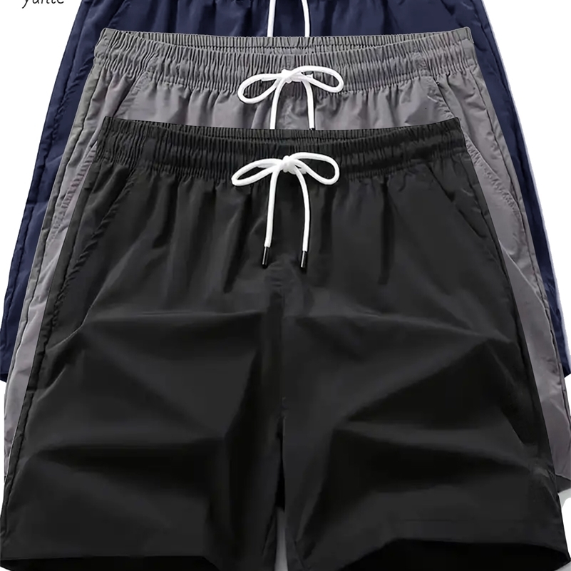 Mens Quick-Drying Sports Shorts 3-Color 3-Pack Casual Loose Elastic Belt with Drawstring Lightweight Suitable for Running and t 250310