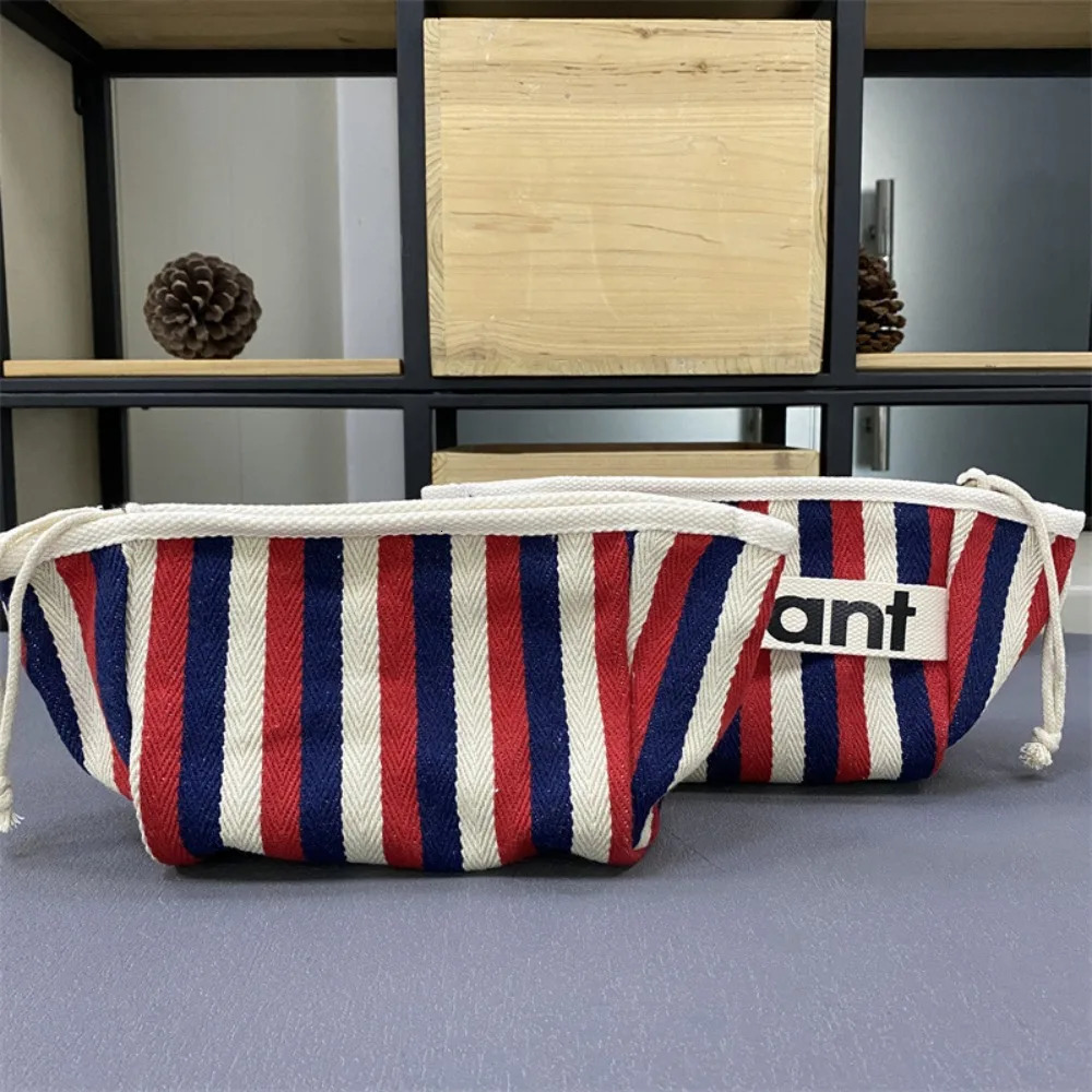 Portable Canvas Zip Pouch Cotton Stripe Cosmetic Bag Handheld Cloth Bag250314bj
