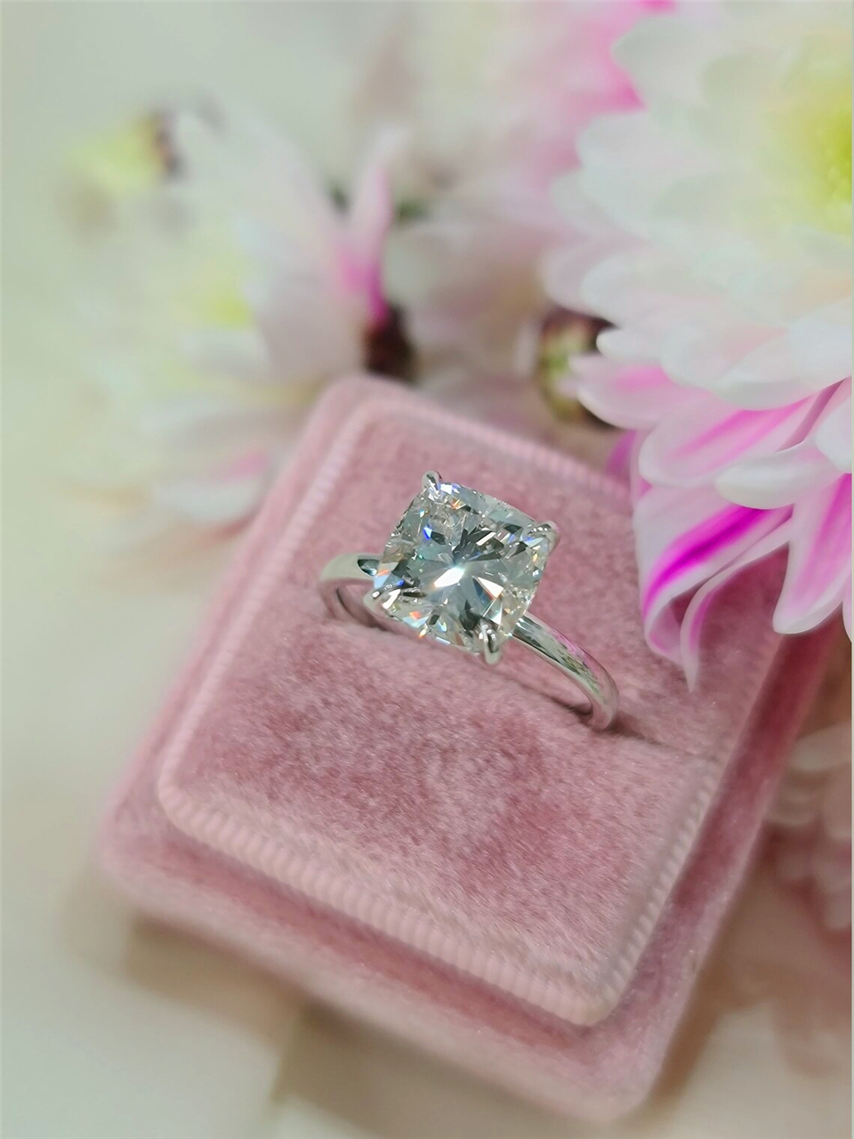 Cushion Cut Lab-Grown Diamond Solitaire Engagement Ring - Jewelry 3 CT E VS1 14K White Gold IGI Certified