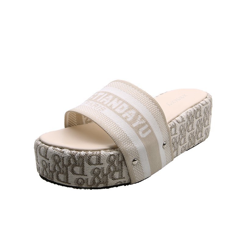 Free shipping new slippers women sandals French thick sole breathable comfortable fashion daily beige black gray