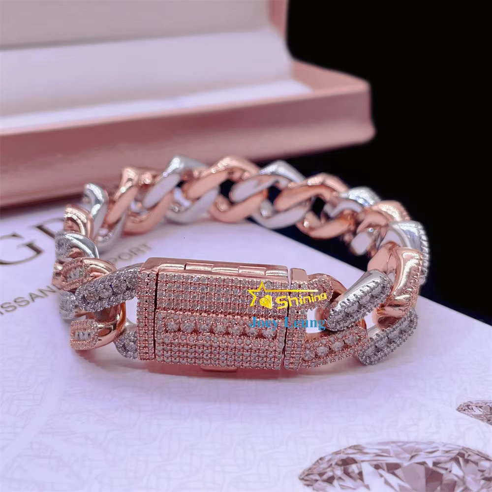 Moissanite Hip Hop Jewelry 18MM Curved 925 Silver Gold Plated Moissanite Diamond Iced Out Cuban Link Bracelet