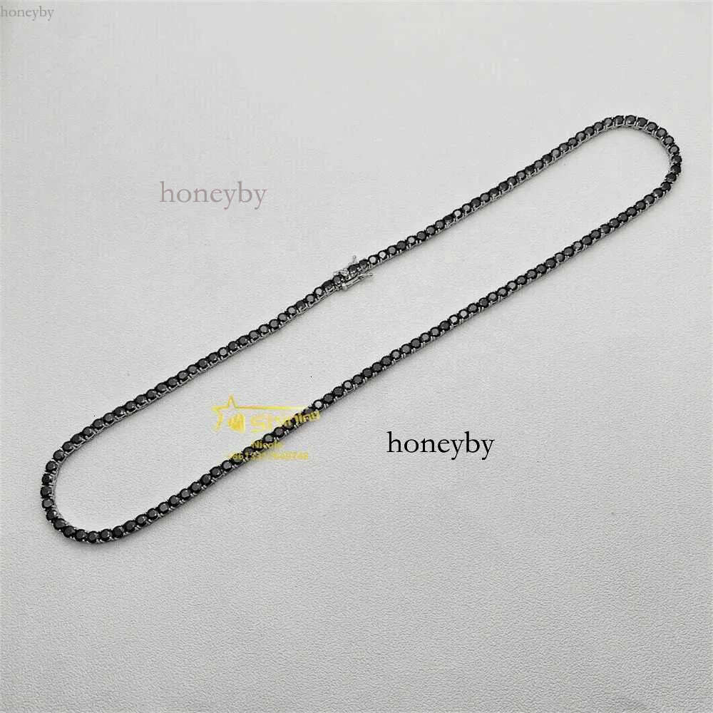 Genuine Gra Certified Black Moissanite Tennis Chain Versatile Sterling Silver Hip Hop Jewelry for Men and Women (3mm & 4mm)