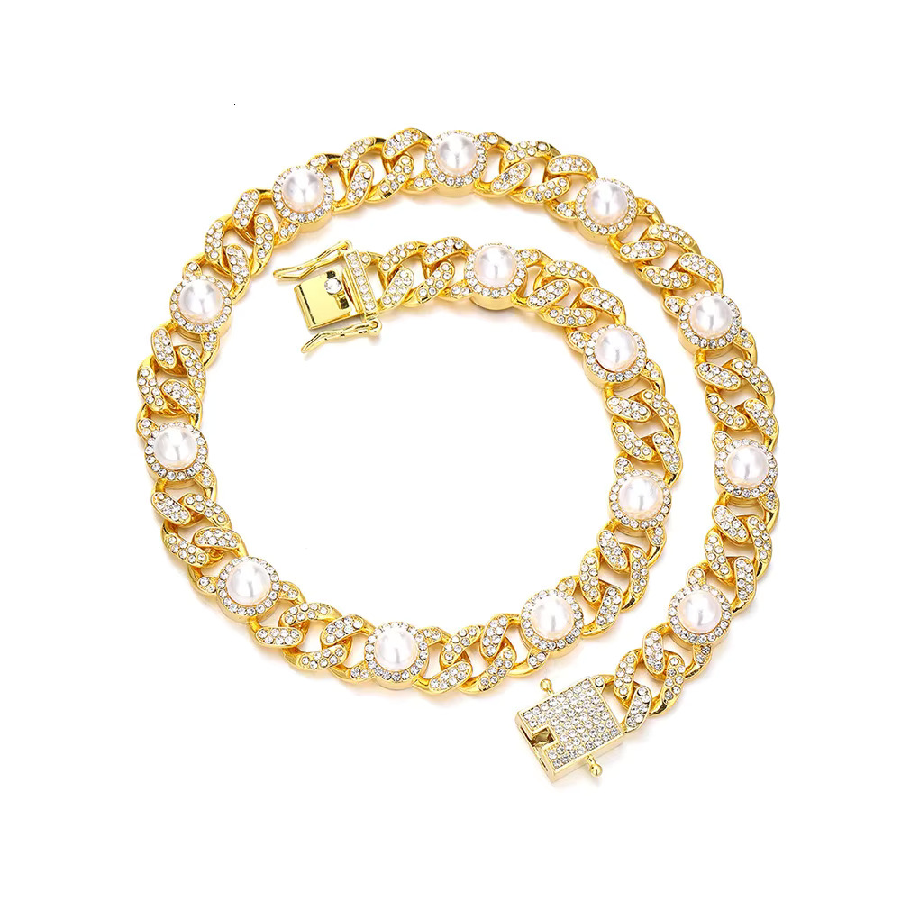 S925 Silver Hip Hop Jewelry 15MM Iced Out Pearl Beads VVS Moissanie Diamond Bracelet Necklace 18K Gold Plated Cuban Link Chain