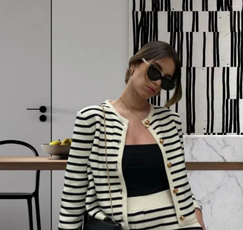 Womens Tracksuits 2025 Fashion Casual Sweater Cardigan Fast Sale Stripe Round Neck Knit Shorts Set Summer Clothing