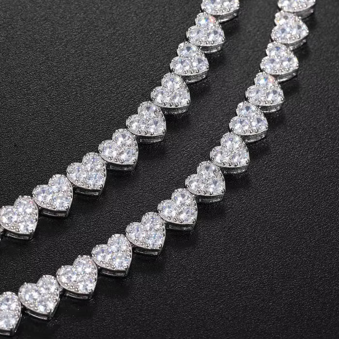 Moissanite Heart Tennis Bracelet for Unisex Iced Out in 925 Sterling Silver With Unique Design for Gift