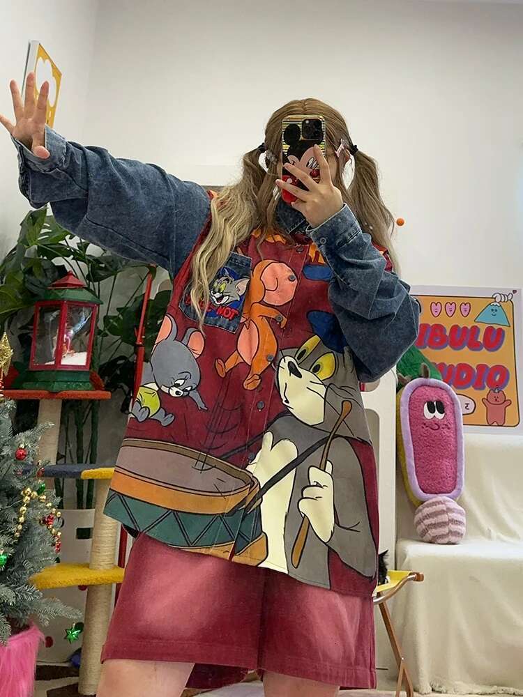 2025 New Retro Cartoon Corduroy Printed Embroidered Cowboy Long Sleeve Shirt Designer Autumn Unisex4