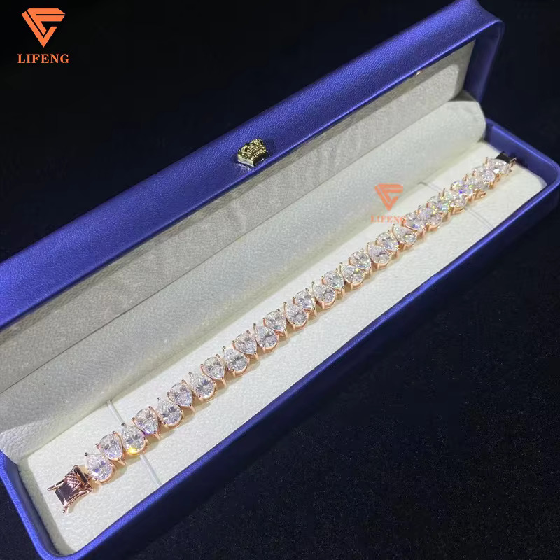 High Quality Moissanite Jewelry Rose Gold Plated 10mm Pear Tennis Bracelet 925 Sterling Silver Vvs Moissanite Diamond Bracelet