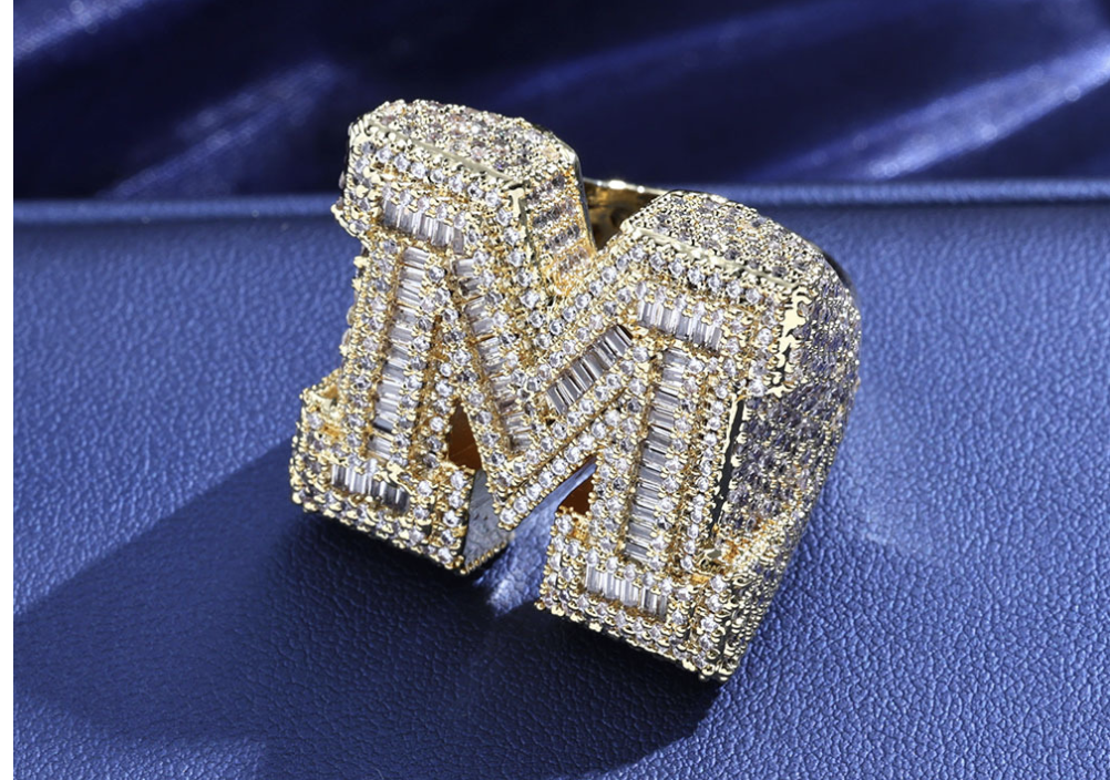 Designer Jewelry Customized Personalized Hiphop Fully Iced Out VVS Baguette Moissanite Dia Men Letter Rings