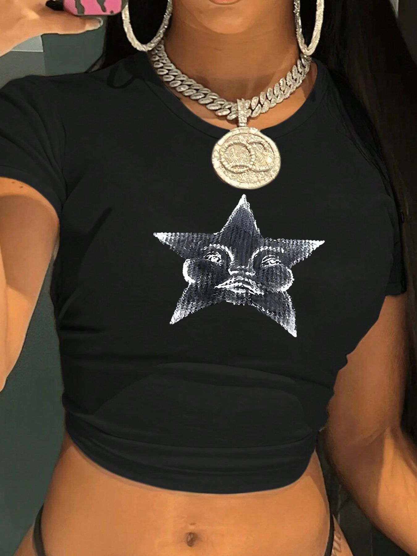 Five-pointed star Print T Shirt Women Fashion Graphic Shirts Casual Short Sleeved White Female Tee O-neck Harajuku T-shirts R250317