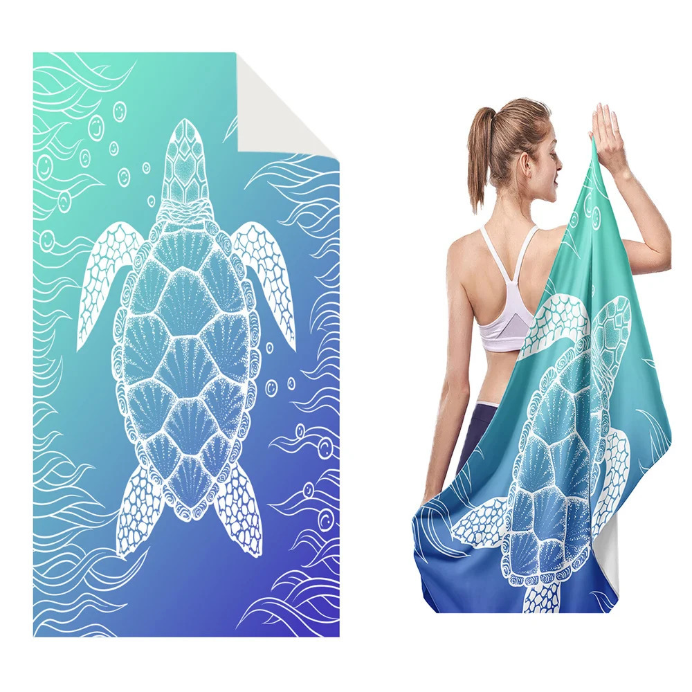 Ultra fine fiber beach towel absorbent bath towel quick drying suitable for adult travel swimming pool blue turtle pattern 27 * 55 250314