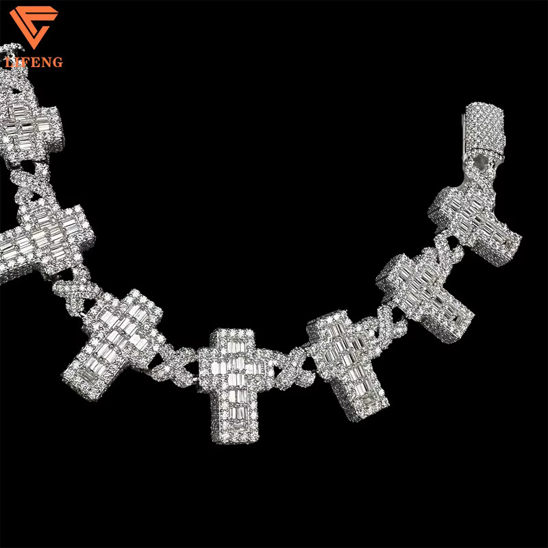 Mens Custom Cross Baguette Cut Bracelet Fashion Pass Diamond Test Hip Hop 925 Sterling Silver With Gold VVS1 Moissanite Gift