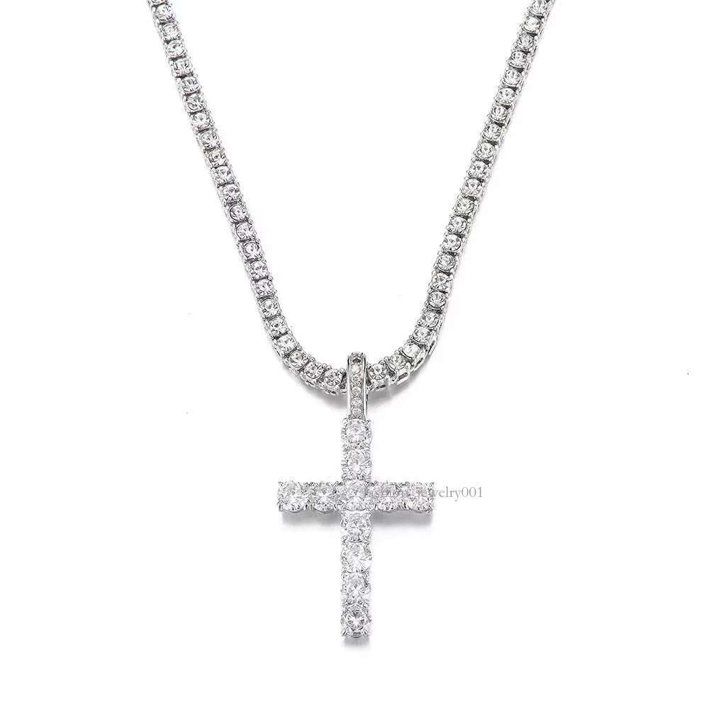 Cross Pendant Necklace Hip Hop 4mm 5mm Vvs Moissanite Dia Tennis Chain Sier for Women Men Jewelry2025