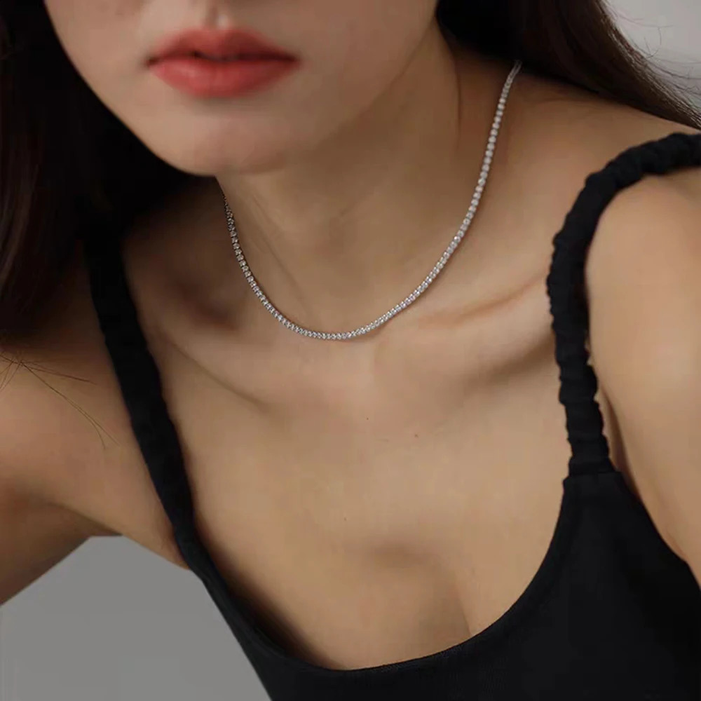 41CM 16 inches Eternal Engagement Wedding Necklace Exquisite Jewelry 925 Pure Silver 2mm Cubic Zircon Tennis 250317