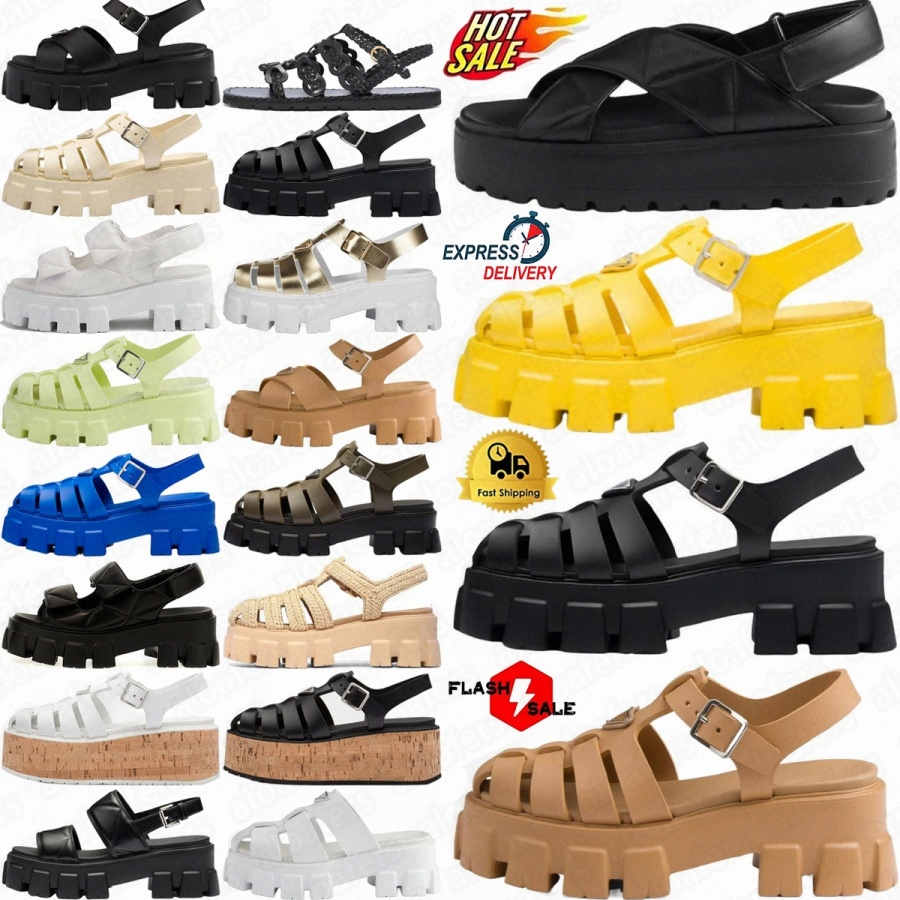 designer sandal Monolith Foam Rubber 55mm Sandals oft Padded 35mm Wedge Crisscross Straps Buckle-Fastening women White Black platform seaside beach Ye L3LZ#