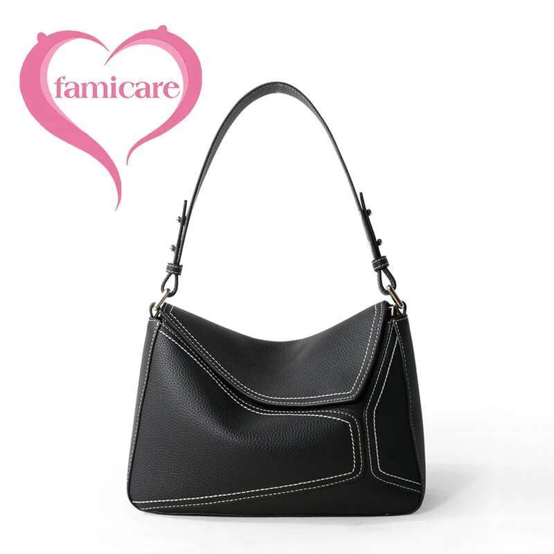 2023 New Women Soft Cowhide Real Leather Flap Underarm Shoulder Bag Lady Fashion Geometry Design Crossbody Messenger Handbag