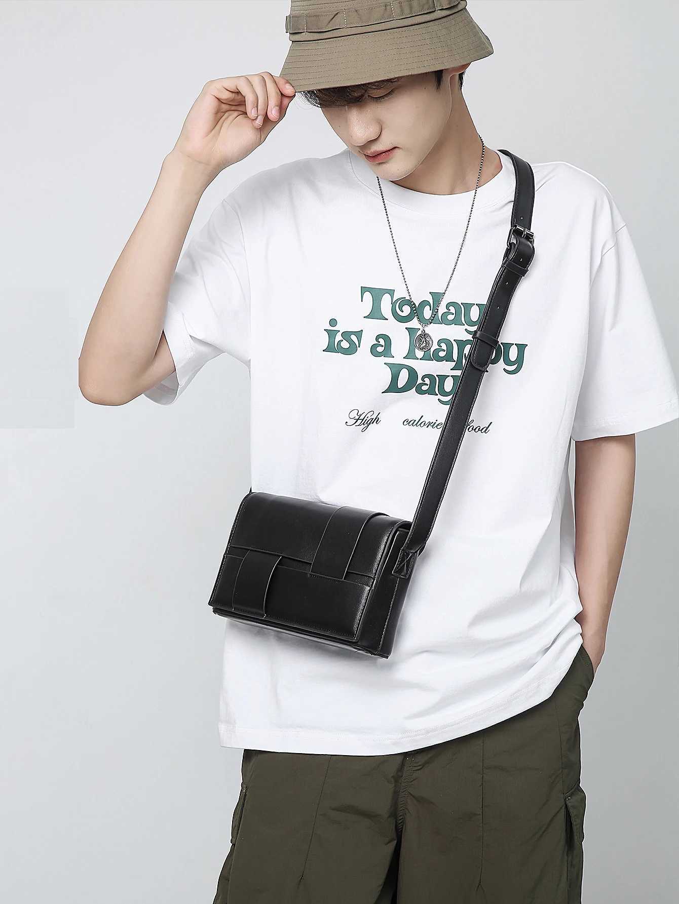VC Mens Vintage Simple Solid Shoder Bag Fashion Niche Design Crossbody Bags for Men Brown Sling Bag Men Small Satchel Bag Z250317