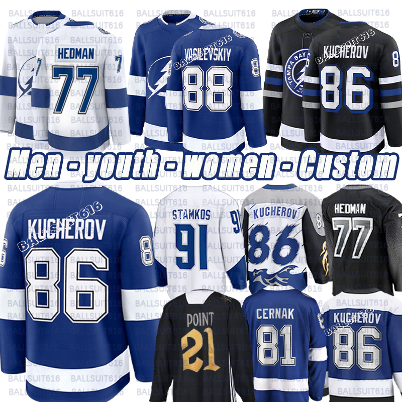 #86 Nikita Kucherov Jersey Andrei Vasilevskiy Lightning Jersey Brayden Point Erik Cernak Brandon Hagel Tampa Bay Hockey Jerseys