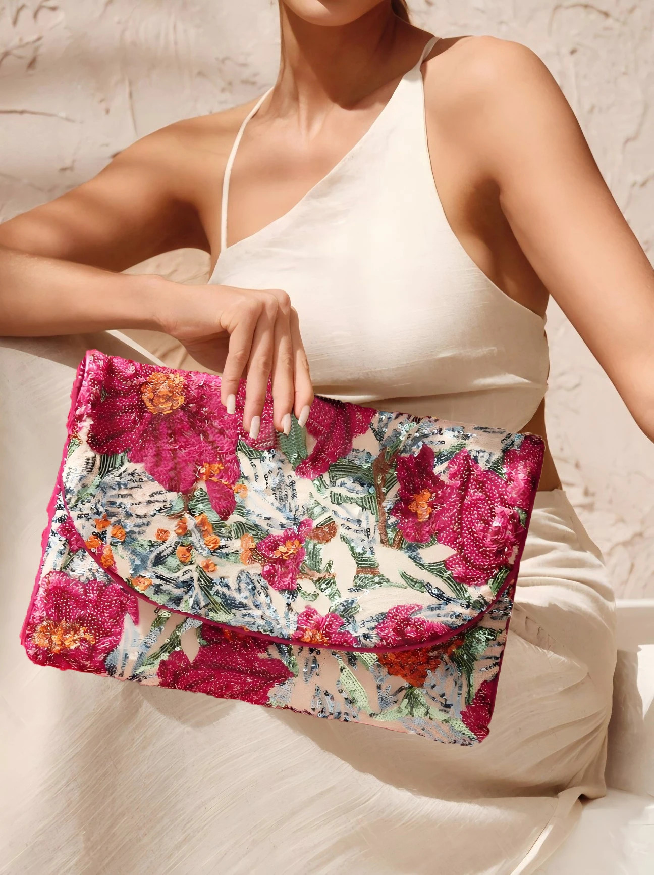 Womens elegant random shiny sequin patterned flip bag large capacity envelope bag suitable for wedding banquets 250311