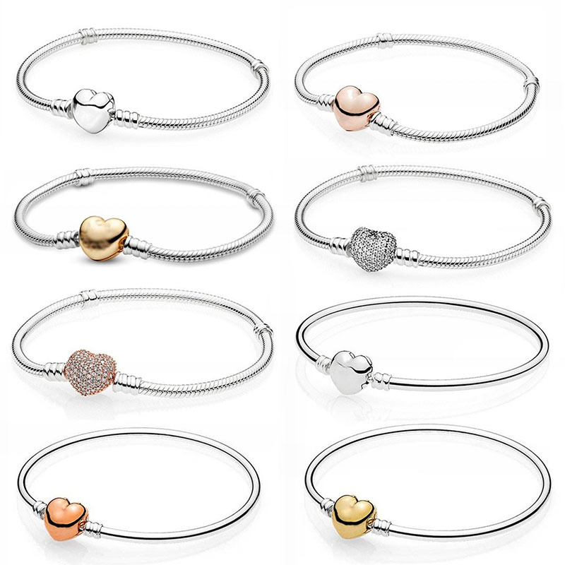 925 Sterling Silver Beads Bracelet Full Diamond Love Rose Gold Bracelet Fashion DIY Suitable for Women's Jewelry Fashion Bracelet Accessories