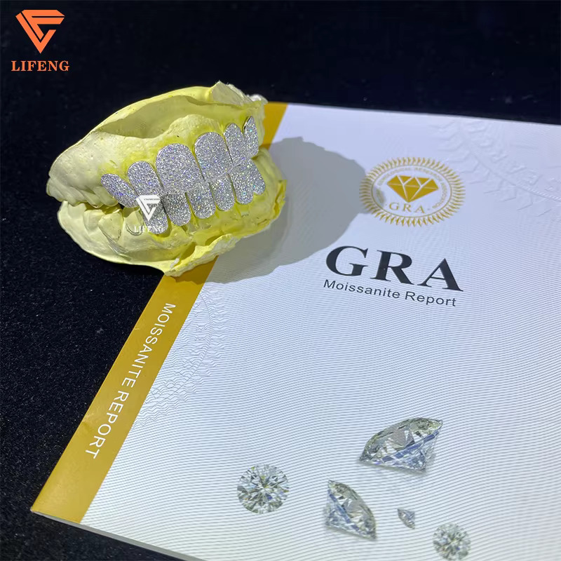 10 Top 10 Bottom Iced Out Vvs Diamond Moissanite Grillz Hip Hop Custom Teeth Moissanite Silver 925 Sterling Silver