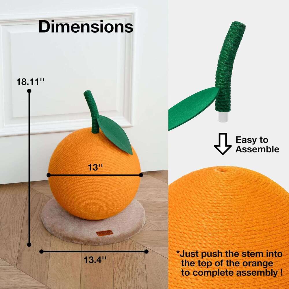 Animal Rescue Donation cat Orange Scratching Post cats Cute Scratcher with Sisal Rope Vertical Scratch Post for Indoor and Kitten cat Scratching Ball