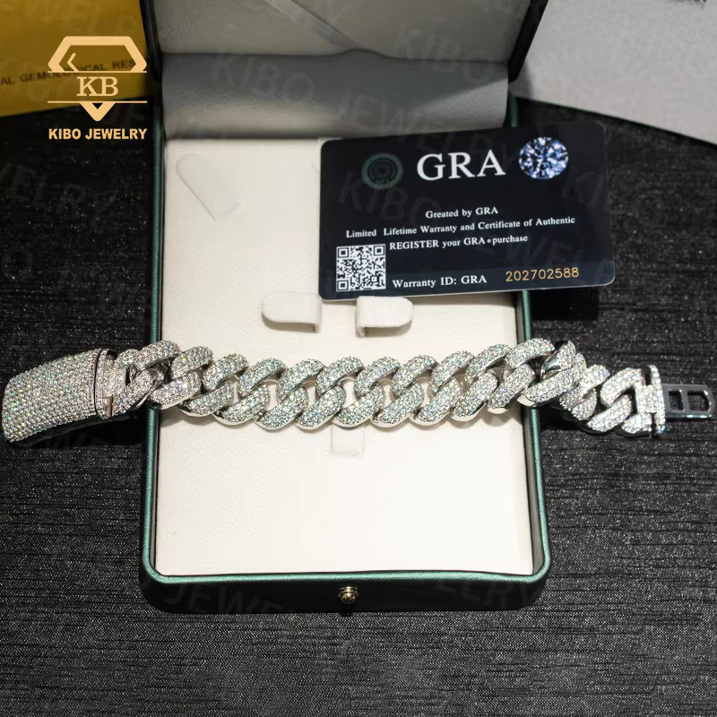 Hip Hop Big Size Rapper 925 Silver With Gold Mossanite 20MM VVS1 LAB Grown Moissanite Diamond Iced Out Cuban Link Bracelet