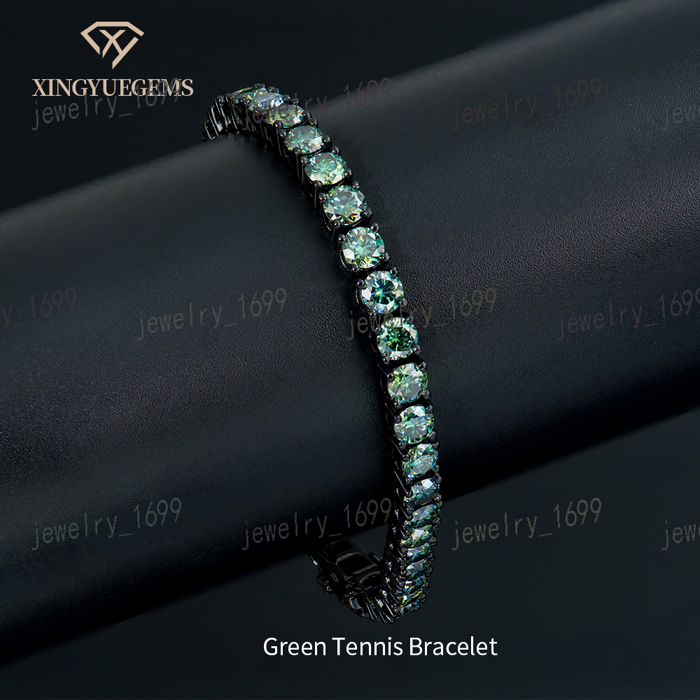 Moissanite Vivid Green Tennis Bracelet Black Gold Plated 925 Sterling Silver Factory Store Wholesale Pass Diamond Test Vvs D