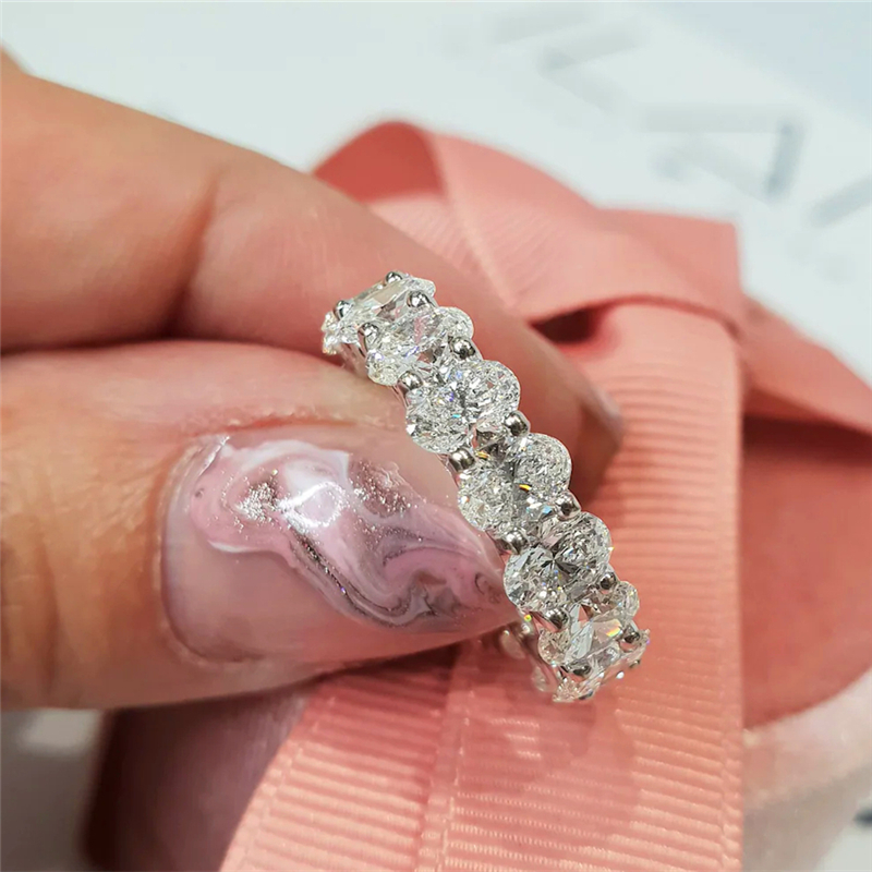 Jewelry Oval Eternity Wedding Ring 3.8*5.3mm Full Eternity Wedding Band Oval Cut Stackable Real Gold Womens Anniversary Ring