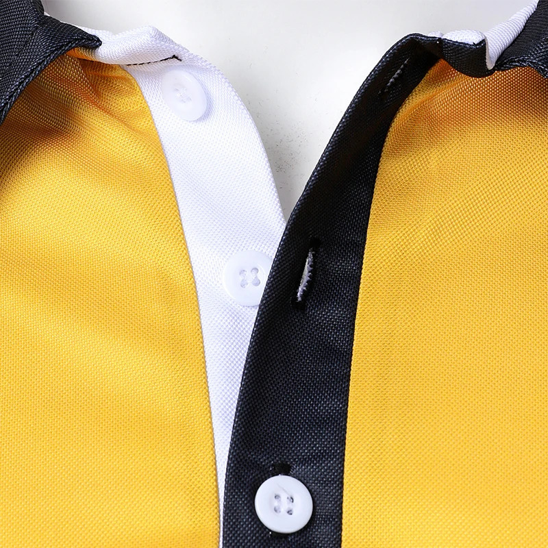 Men Summer Short Sleeve Fashion Spell Color Lapel Golf Polo Shirt Men Sport Button Business Casual Golf Polo Shirt Tops 250317