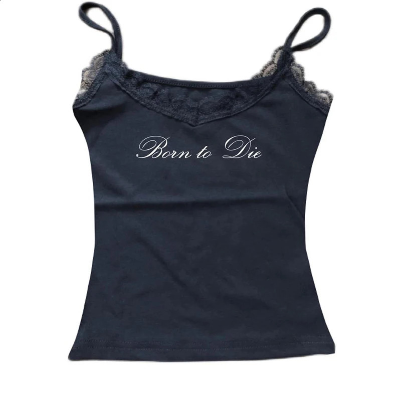 Womens Sleeveless Camisole Y2K Sexy Lace Streetwear Hip Hop Punk Rock vintage Emo Girls Chic Letter Print Gothic Slim baby Tops 250317