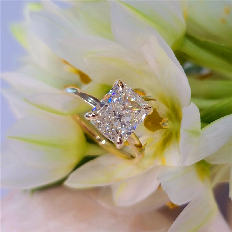 Jewelry 14K Yellow Gold Radiant Lab Grown Diamond Engagement Ring CVD Lab Grown E VS1 Radiant Cut Diamond Solitaire Promise Womens Gold Ring