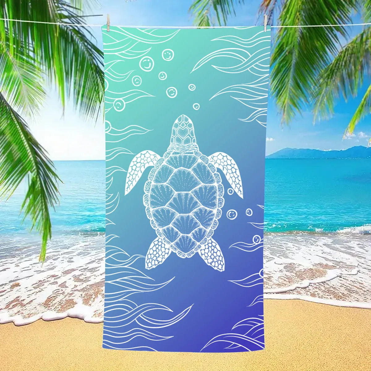 Ultra fine fiber beach towel absorbent bath towel quick drying suitable for adult travel swimming pool blue turtle pattern 27 * 55 250314