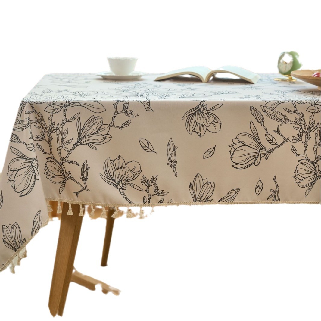 Rectangular tablecloth waterproof, oil-proof and scalding-proof white printed magnolia fabric table mat J8MB01
