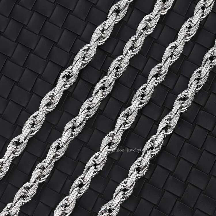 Fashion Necklace 8mm Width Solid Sier Gold Plated iced out Moissanite Men Women Hip Hop Rope k Chain