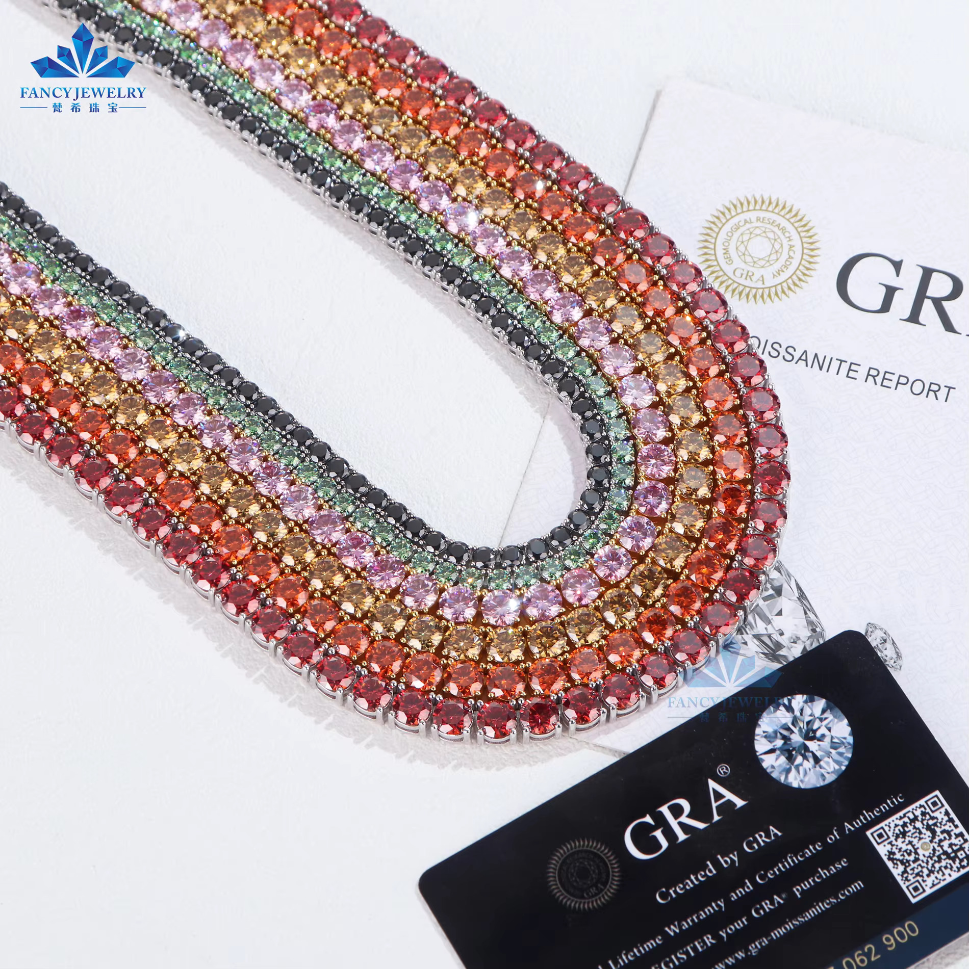 Fashion Jewelry 6.5mm Moissanite Diamond Red Garnet Yellow Pink Green Blue Black Color Diamond Tennis Necklace Chain