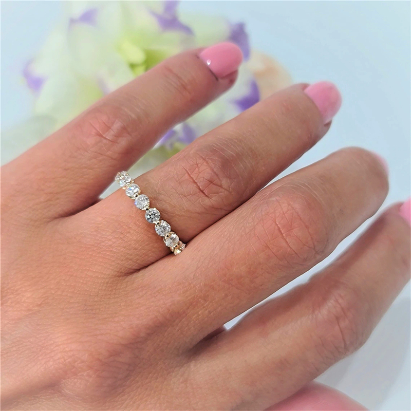 Jewelry 10 Stones Round Cut 1.0 Carat Lab Diamond Half Eternity Ring For Women 14K 18K Yellow Gold Wedding Stackable Ring