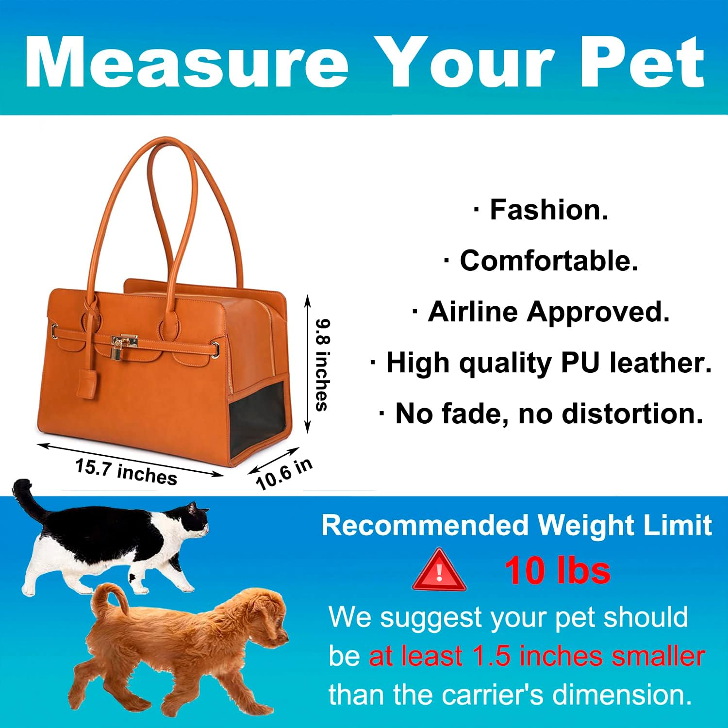 Pet Carrier, Dog Handbag, Waterproof PU Leather Carrying Handbag with Breathable Mesh for Outdoor Travel Shopping Airline Approved Puppy Purse Carrier